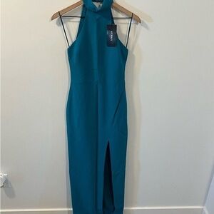 Aje Turquoise Halter Midi Dress